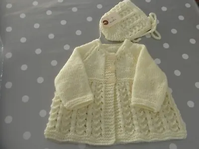 Matinee Jacket And Bonnet In Lemon 0-6 Months • £10