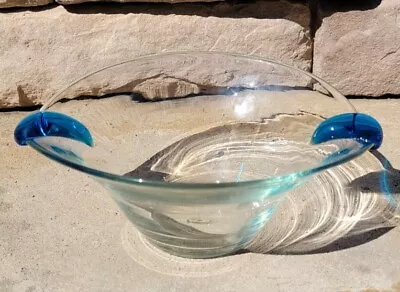 Blenko 517S Crystal With Turquoise 10  Handeled Console Bowl • $85