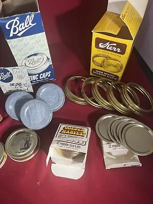 Vintage Canning Lot:  Ball Zinc Dome Lids Rubbers.  Kerr And Harvest!!!! • $15.99