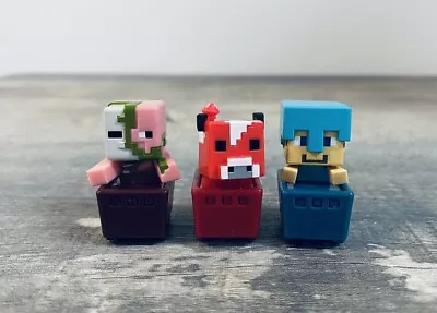 3 Minecraft Minecart 1” Mini-Figure Zombie Pigman Diamond Steve & Mooshroom • $12.71