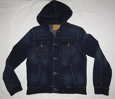 TRUE RELIGION Mens Large L Dylan Hooded Denim Trucker  Stretch Jean Jacket • $59.99