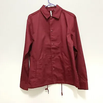 Halham Mens Long Sleeve Solid Maroon Button Down Front Jacket Coat Medium • $11.20