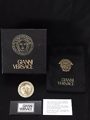 Only 1 New Signed VERSACE Gold Plated Medusa Crystals Pin Brooch Sold Out • $499.99