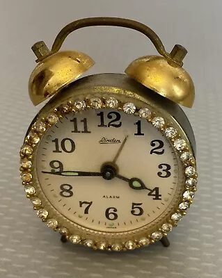 Vintage Linden Rhinestone Jeweled Luminous Alarm Clock Little Twin Bell 3  Parts • $19.95