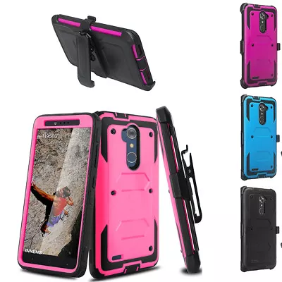 For ZTE Max XL N9560 / Blade Max 3 Hybrid Clip Kickstand Armor Phone Case Cover • $8.99