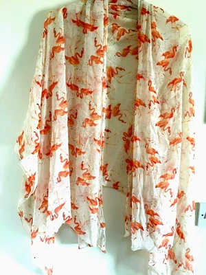 £10 • Buy Large Flamingo Print Crinkle Chiffon Shawl / Scarf  / Wrap 41  X  73  - Holiday 