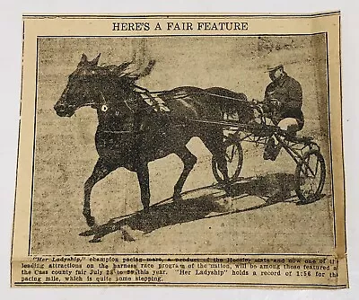 1930s Harness Horse Racing “Her Ladyship” Pacing Mare Indiana Newspaper Clip • $17