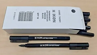 Brand New Box Of 10 Ikon Permanent Medium Black Ohp / Cd Marker Pens Waterproof • £3.99