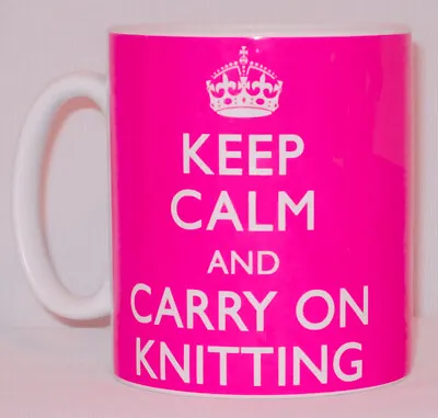 Keep Calm And Carry On Knitting Mug Can Personalise Funny Knit Crochet Gran Gift • £10.99