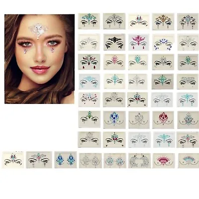 Adhesive Face Chest Gems Glitter Jewel Tattoo Sticker Festival Party Body Makeup • £2.04