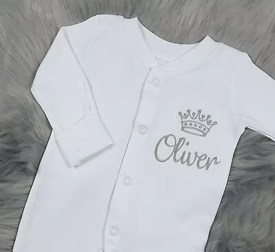 Personalised Royal Baby Grow Sleepsuit Embroidered Custom Boy Or Girl Gift • £8.95