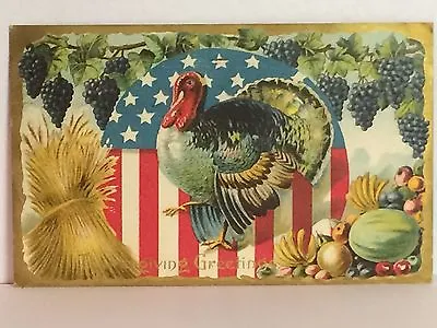 PostCard Thanksgiving 1910 Turkey Flag Hay Feast Grapes Iowa Used Stamp Vintage • $6.99