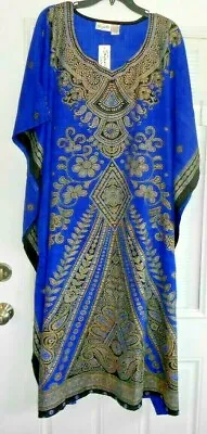 New Sante Mumu 2x 3x Kaftan Caftan House Dress Royal Blue Black Gold Microfiber • $21.99