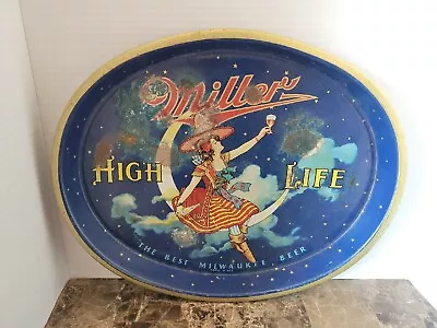 (VTG) 1940s Miller High Life Beer Girl On The Moon Bar Tray Game Room  • $99.99