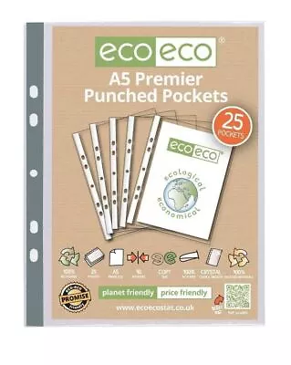 A5 100% Recycled Smooth Glass Clear Premier Punched Plastic Pockets - 25 Pockets • £3.65