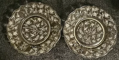 Set Of 2 FOSTORIA GLASS COMPANY Chintz Etched  Plate On Baroque 7.5  • $12.99