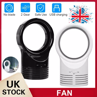 Portable Bladeless Fan Mini Electric Desk Table Fans Quiet Cooling Air Flow UK • £9.99