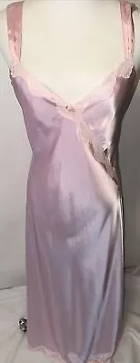 Vintage Enchanting Liquid Satin Long Pink Nightgown New Adjustable Straps Medium • $21