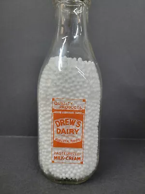 Vtg Drew's Dairy Augusta Maine 1 Quart Glass Milk Bottle W/Orange Lettering • $21.99