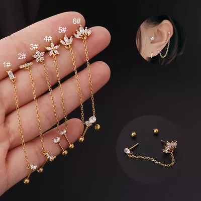 £5.34 • Buy 1pc Stainless Steel Flower Crown Double Hole Chains Cartilage Ear Stud Earring