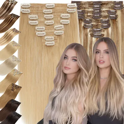 THICK Russian Double Weft Clip In Real Remy Human Hair Extensions Full Head • $116.14