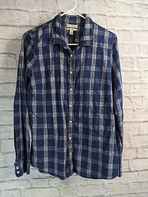 J. Crew Women's Boy Fit Navy Plaid Button Down Shirt Size 10 • $15.80