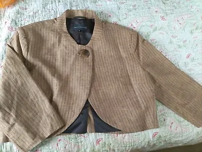 M&S Limited Collection Brown Gold Cropped Linen Jacket UK Size 14 3/4 Sleeves • £14.99