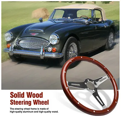 ⭐15 Classic Nostalgia Style Riveted Wood Grain Slotted 3 Spoke Steering Wheel⭐ • $95.03