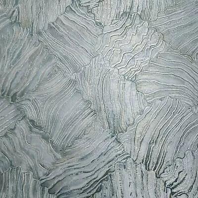 Gray Blue Gold Bronze Metallic Textured Shell Tile Faux Plaster Modern Wallpaper • $132