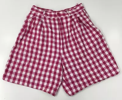 Vintage Womens Rafaella Shorts Size 8 Pink White Plaid High Waisted  • $12.98