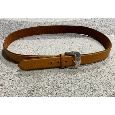 Ostrich Pattern Belt Leather 1.5  Men's XXL 46-48 Italy Orange Tan Silver Buckle • $36.99