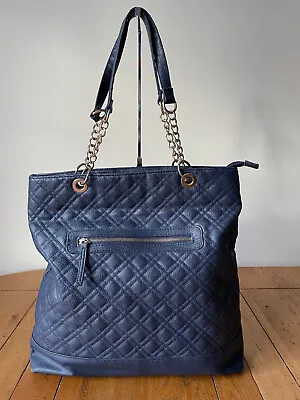 Matalan Blue PVC Leather Zip Top Handbag Double Handle Shoulder Tote Bag Diamond • £9.99