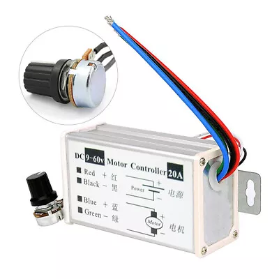 DC 9V-60V 12V 24V 20A Max PWM Motor Stepless Variable Speed Control Controller • £9.05