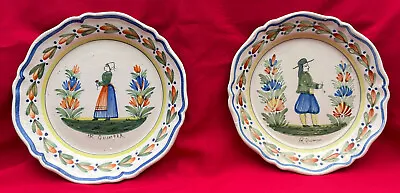 1910 HR Quimper Massive PAIR Petite Petit Breton Dish Platter Majolica Flowers • $160