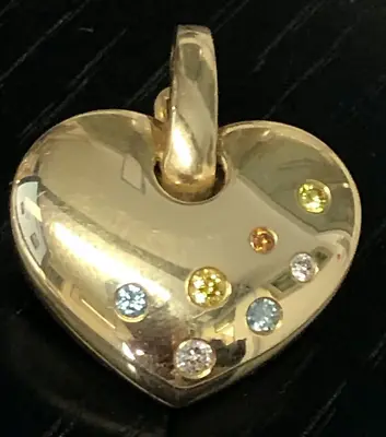 585 Gold 14K Gold Heart Clip Pendant 0.22 Brilliant + Colored Stones Jeweler Unique • £813.93