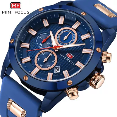 MINI FOCUS Brand Watch Chronograph Stopwatch Fashion Male Quartz Silicone Watch • $25.82