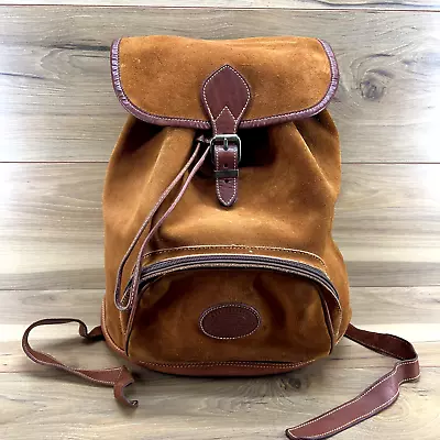 Eddie Bauer Vintage Backpack Rust Brown Suede Leather Weatherproof Canada • $59.88