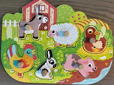 $4.97 • Buy Janod Wooden Farm Animal 6 Piece Peg Puzzle