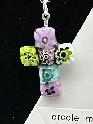 Authentic Murano Glass Millefiori Cross Pendant Necklace - MK 28 • $25.99