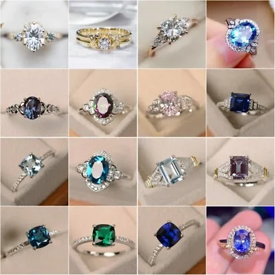 $4.11 • Buy Pretty Women 925 Silver Cubic Zirconia Rings Jewelry Wedding Engagement Gifts