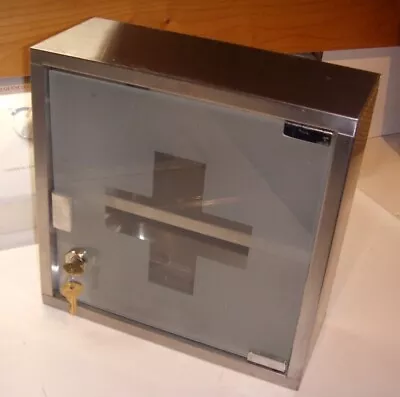 Stainless Steel Locking Medical Cabinet 12  X 12  Frosted Glass Door Wall Mount • $20.45