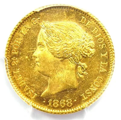 1868 Spain Philippines Gold 4 Pesos G4P Coin - PCGS Uncirculated Detail (UNC MS) • $1201.75