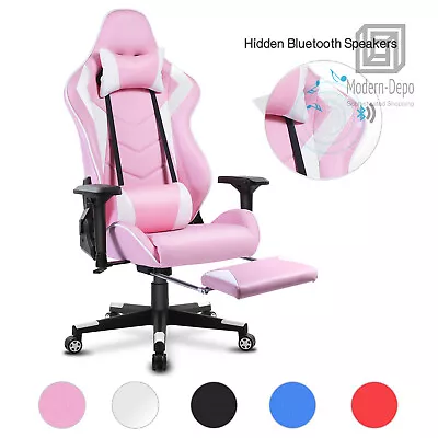 Ergonomic Office Computer Racing Gaming Chair With Bluetooth Speakers Footrest • $129.99