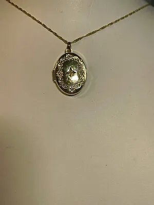 Vintage Solid 14k Yellow Gold Locket  Set With Diamond And 14k -18  Chain • $265