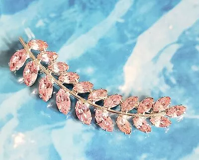 Signed B David Pink Rhinestone Brooch Mid-century Designer Leaf Pin • $40.99