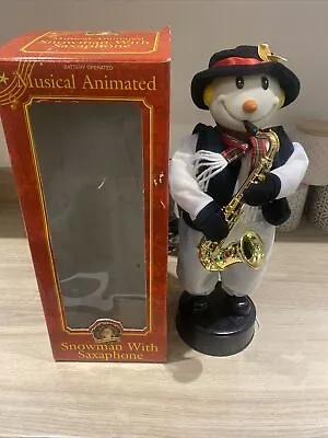 Vintage Christmas Magic Animated Moving Musical Snowman With Saxophone In Box • £54.99