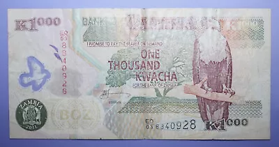 A4 - Zambia 1000 Kwacha 2011 Very Fine Banknote P. 44 - Polymer • $0.99