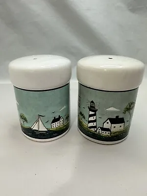 Vintage Warren Kimble Coastal Breeze Ceramic Salt & Pepper Set SAKURA Lighthouse • $19.50