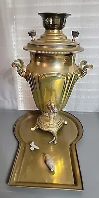 Antique Brass Copper Russian Samovar Tea Coffee Urn Pot Vintage As Is With Tray • $249.99