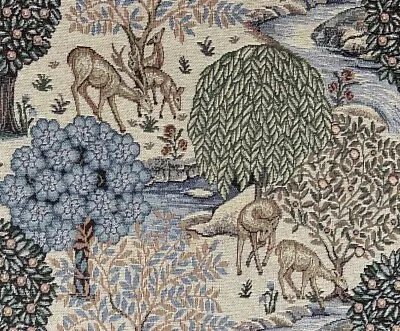 Parkland Deer Tapestry Fabric Natural Green Cotton Curtain Blind Upholstery • £2.99